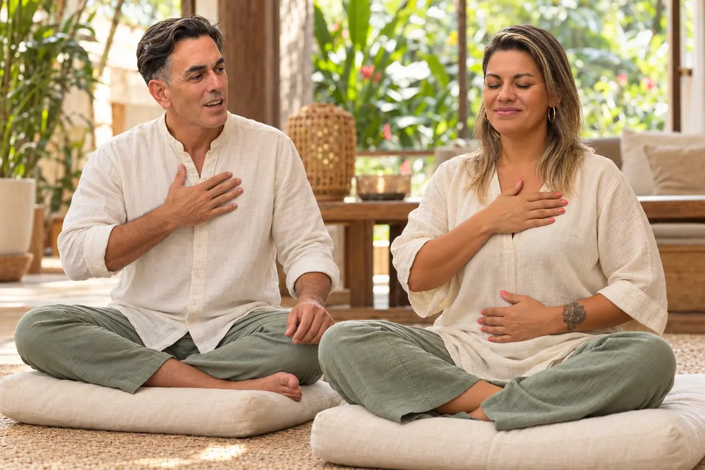 Recreación ilustrativa de Rebirthing · Breathwork con IA